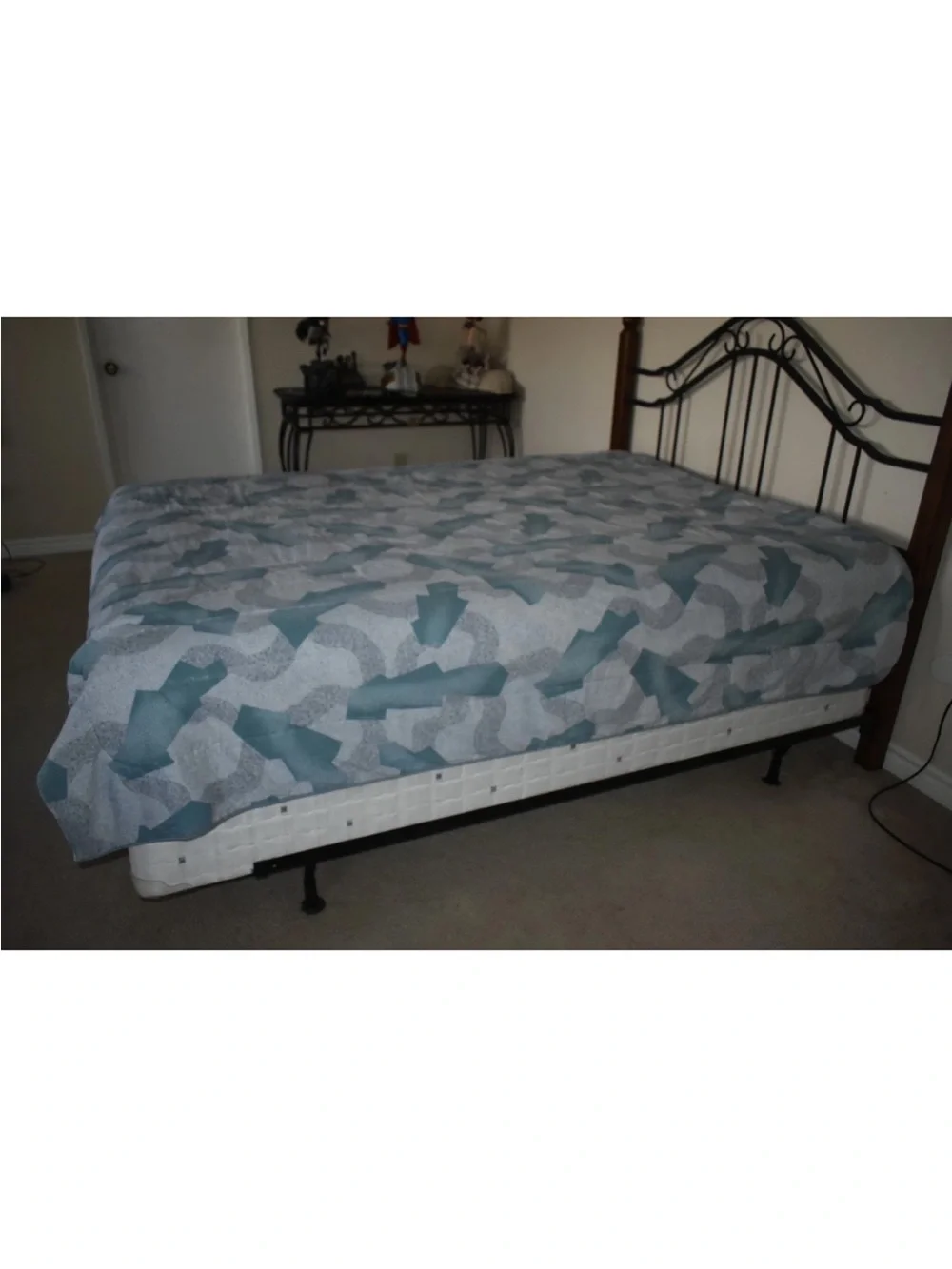 Vintage 80s/90s Full Queen Comforter Blanket 2 SIDE VIEW Floral Fan Geometric